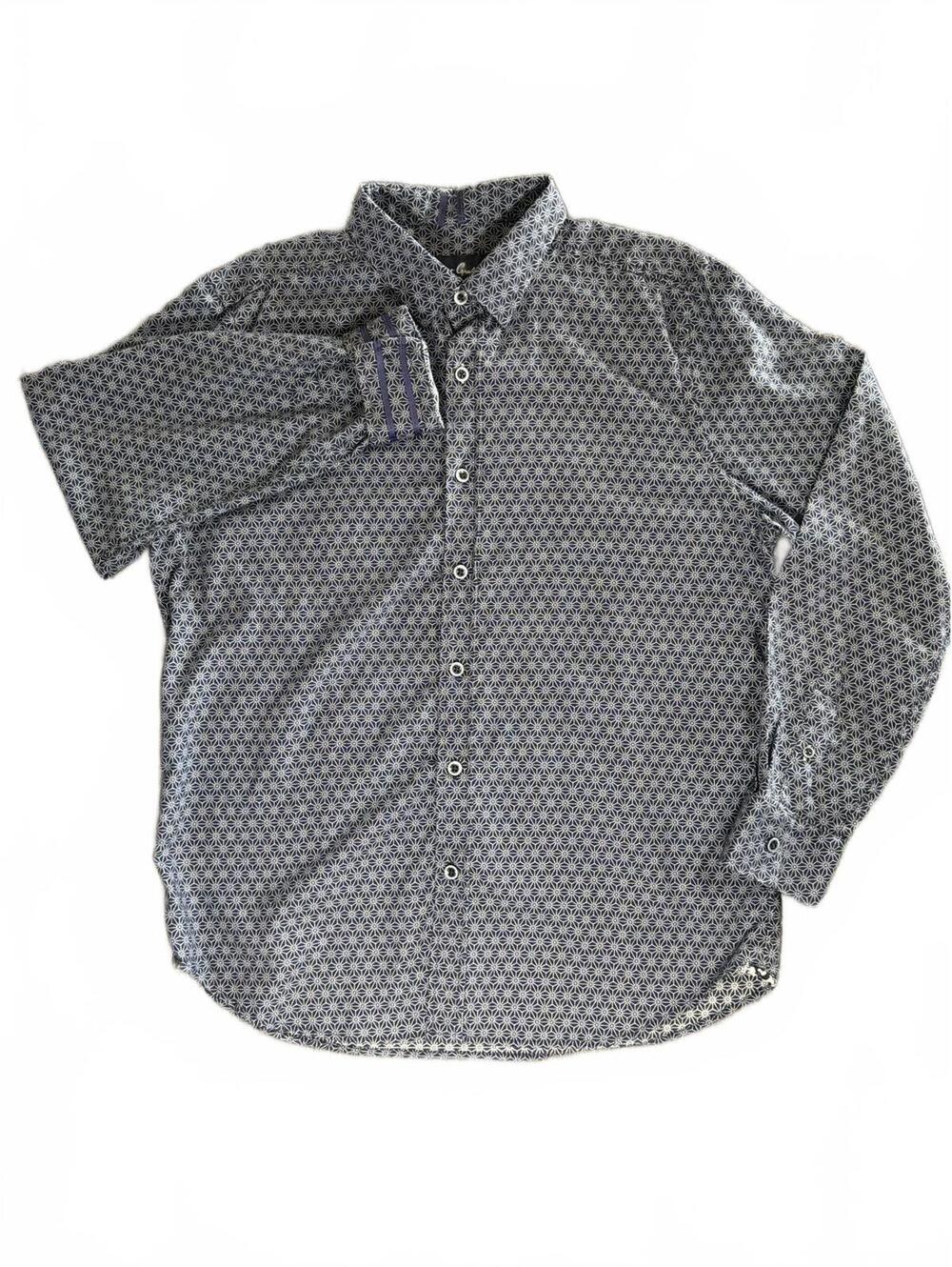 Robert Graham Men's Navy/White Pattern Long Sleeve Flip Cuff Button-Up Shirt XL